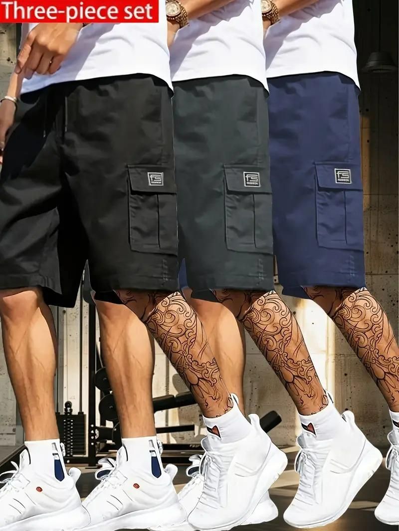 Men's Cotton Casual Cargo Shorts (Pack of 3) - Core Collection