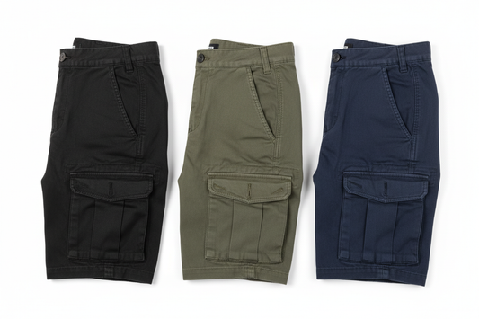 Cargo shorts man pack of 3 colors are  black, green and blue nevy